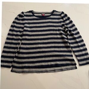 Vince Camuto Striped Fuzzy Pullover Sweater Top Navy Gray XL